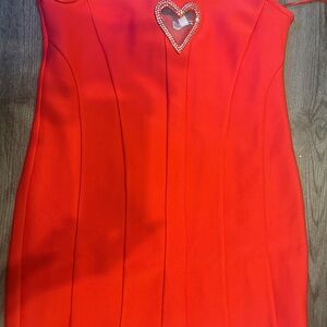 Red Mini Bandage Dress with Heart Detail